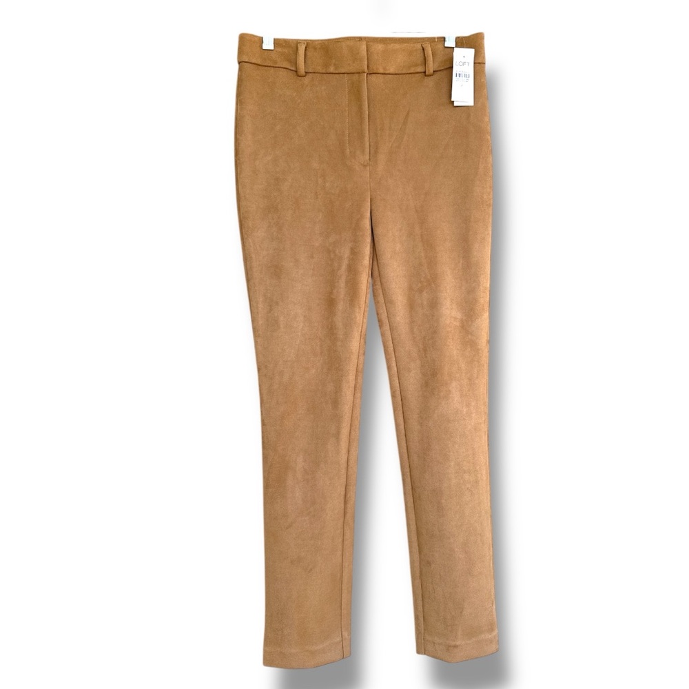 NWT LOFT High Waist Skinny Faux Suede Camel Trousers Size 2